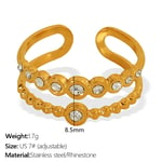 Gold color / One size / 1 Piece Simple Series Stainless Steel  Gold Color Artificial Pearl Women Adjustable Rings Picture6